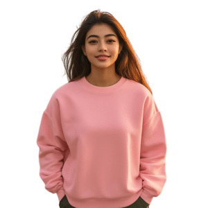 Classic Crew Sweatshirt – Soft Pink Cotton Fleece, 350 GSM, Ribbed Cuffs